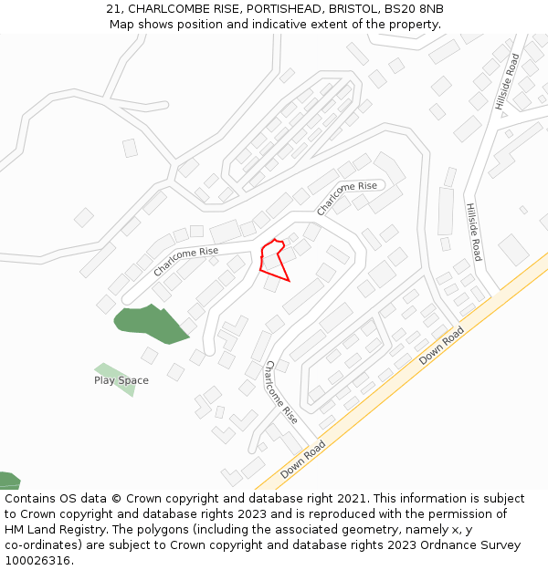 21, CHARLCOMBE RISE, PORTISHEAD, BRISTOL, BS20 8NB: Location map and indicative extent of plot