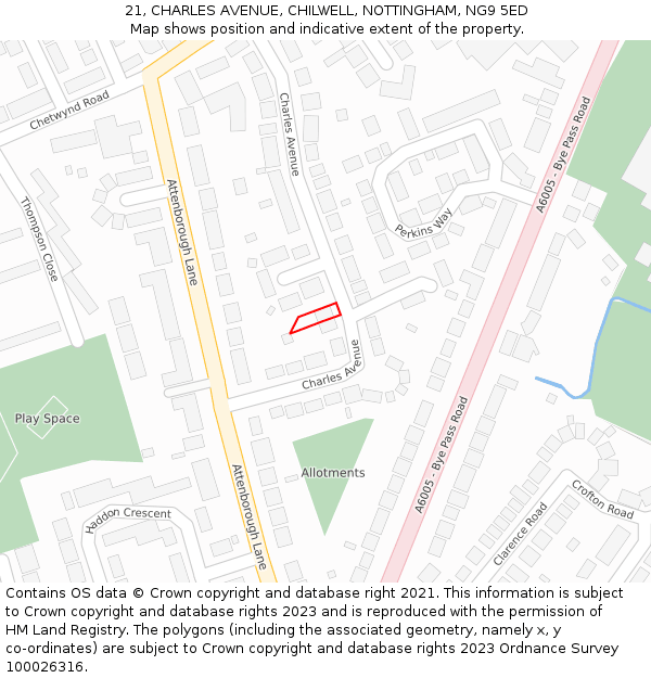 21, CHARLES AVENUE, CHILWELL, NOTTINGHAM, NG9 5ED: Location map and indicative extent of plot