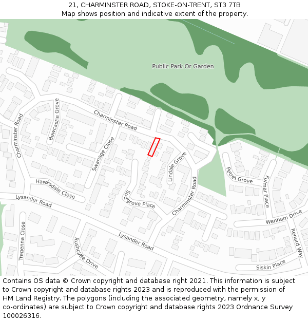 21, CHARMINSTER ROAD, STOKE-ON-TRENT, ST3 7TB: Location map and indicative extent of plot