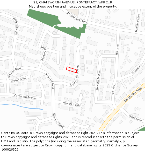 21, CHATSWORTH AVENUE, PONTEFRACT, WF8 2UP: Location map and indicative extent of plot