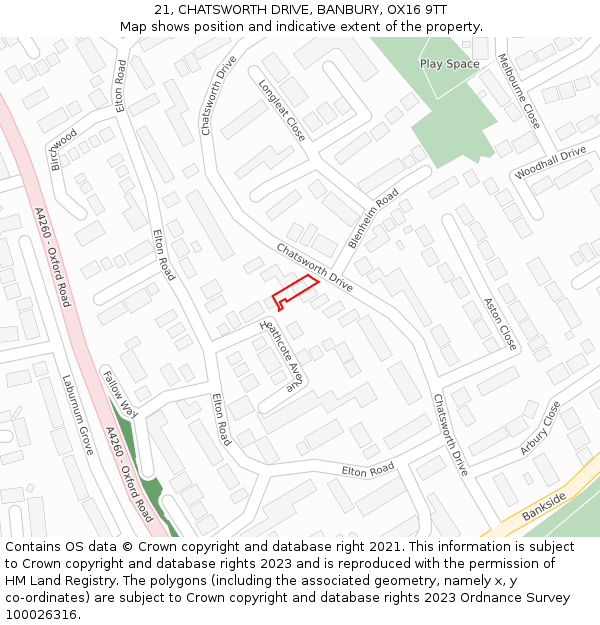 21, CHATSWORTH DRIVE, BANBURY, OX16 9TT: Location map and indicative extent of plot