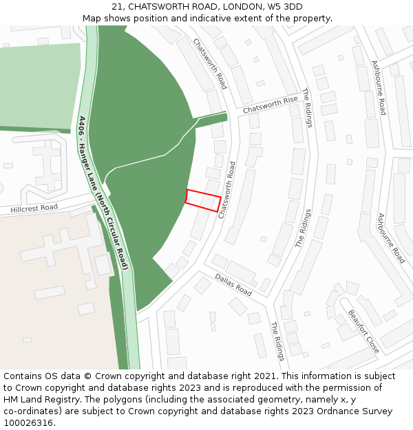 21, CHATSWORTH ROAD, LONDON, W5 3DD: Location map and indicative extent of plot