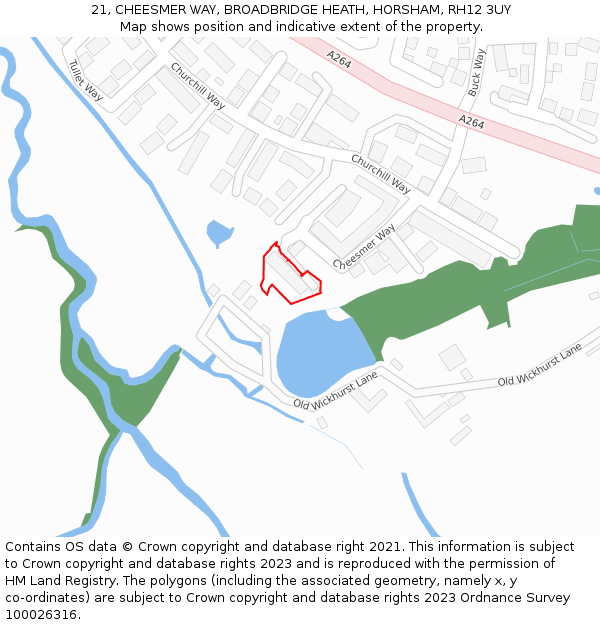 21, CHEESMER WAY, BROADBRIDGE HEATH, HORSHAM, RH12 3UY: Location map and indicative extent of plot