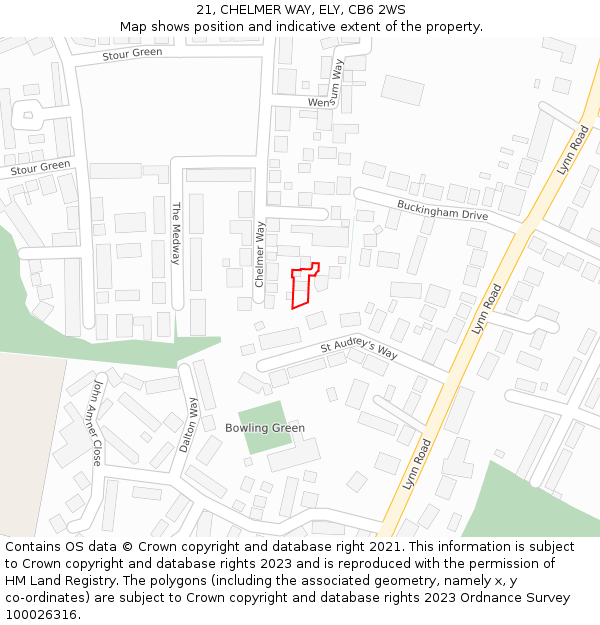21, CHELMER WAY, ELY, CB6 2WS: Location map and indicative extent of plot