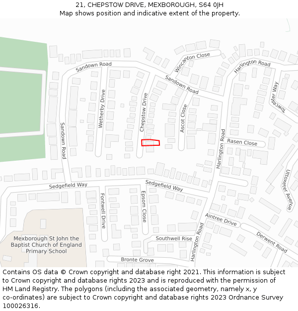 21, CHEPSTOW DRIVE, MEXBOROUGH, S64 0JH: Location map and indicative extent of plot