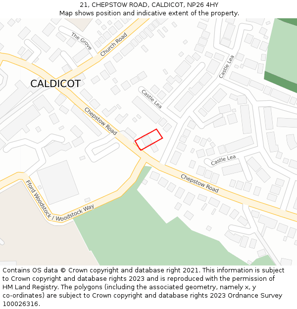 21, CHEPSTOW ROAD, CALDICOT, NP26 4HY: Location map and indicative extent of plot