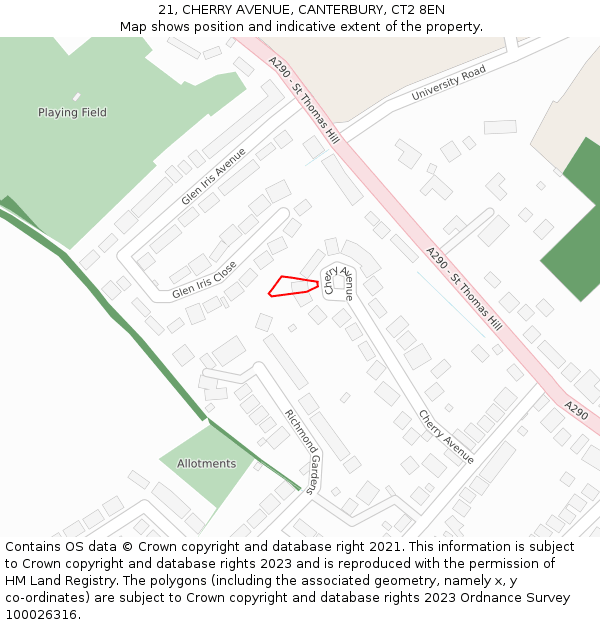 21, CHERRY AVENUE, CANTERBURY, CT2 8EN: Location map and indicative extent of plot