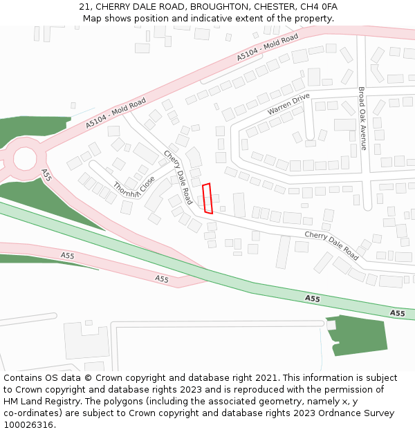 21, CHERRY DALE ROAD, BROUGHTON, CHESTER, CH4 0FA: Location map and indicative extent of plot