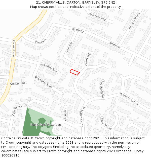 21, CHERRY HILLS, DARTON, BARNSLEY, S75 5NZ: Location map and indicative extent of plot