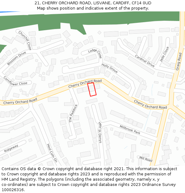 21, CHERRY ORCHARD ROAD, LISVANE, CARDIFF, CF14 0UD: Location map and indicative extent of plot