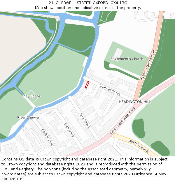 21, CHERWELL STREET, OXFORD, OX4 1BG: Location map and indicative extent of plot