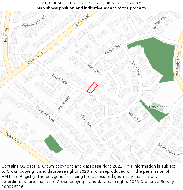 21, CHESLEFIELD, PORTISHEAD, BRISTOL, BS20 8JA: Location map and indicative extent of plot