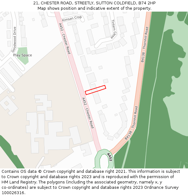 21, CHESTER ROAD, STREETLY, SUTTON COLDFIELD, B74 2HP: Location map and indicative extent of plot