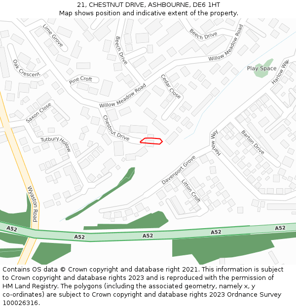21, CHESTNUT DRIVE, ASHBOURNE, DE6 1HT: Location map and indicative extent of plot