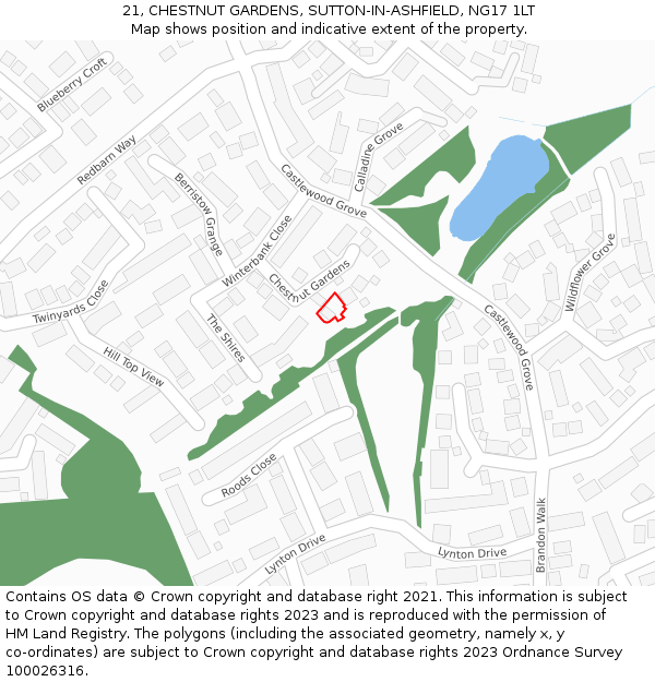 21, CHESTNUT GARDENS, SUTTON-IN-ASHFIELD, NG17 1LT: Location map and indicative extent of plot