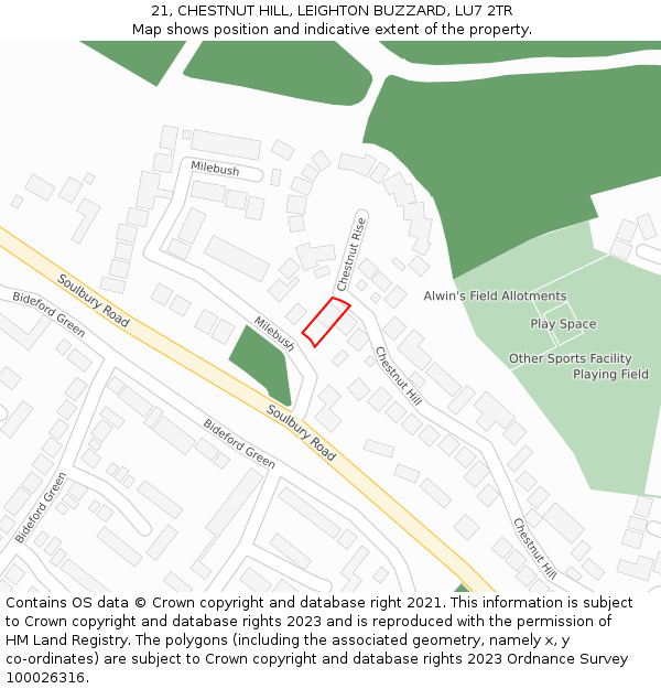 21, CHESTNUT HILL, LEIGHTON BUZZARD, LU7 2TR: Location map and indicative extent of plot