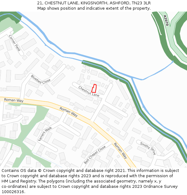 21, CHESTNUT LANE, KINGSNORTH, ASHFORD, TN23 3LR: Location map and indicative extent of plot