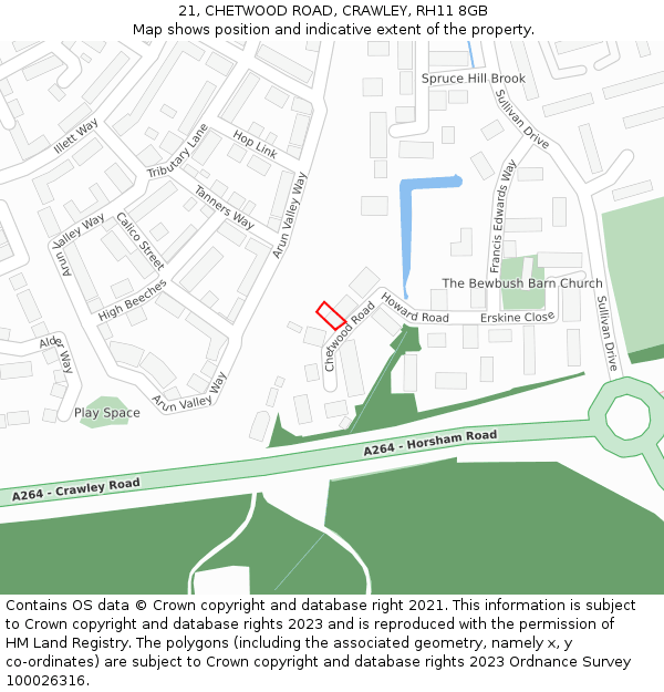 21, CHETWOOD ROAD, CRAWLEY, RH11 8GB: Location map and indicative extent of plot