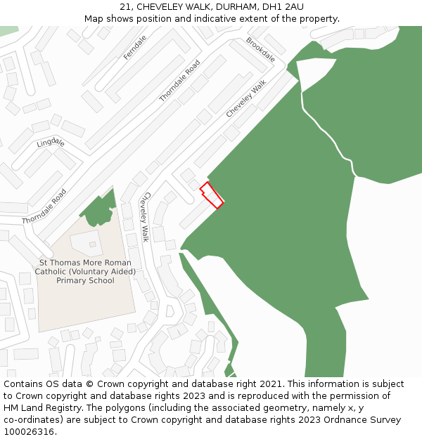 21, CHEVELEY WALK, DURHAM, DH1 2AU: Location map and indicative extent of plot