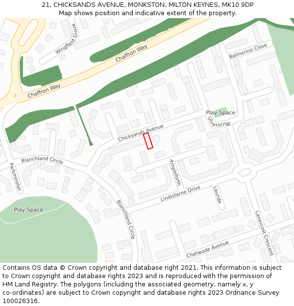 21, CHICKSANDS AVENUE, MONKSTON, MILTON KEYNES, MK10 9DP: Location map and indicative extent of plot