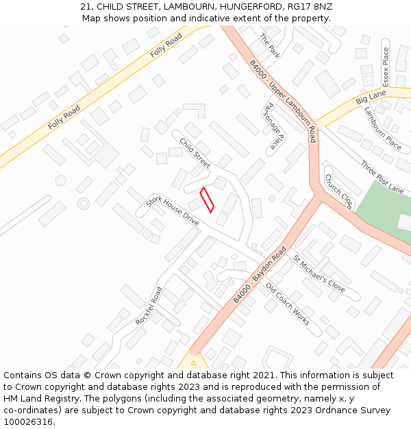 21, CHILD STREET, LAMBOURN, HUNGERFORD, RG17 8NZ: Location map and indicative extent of plot