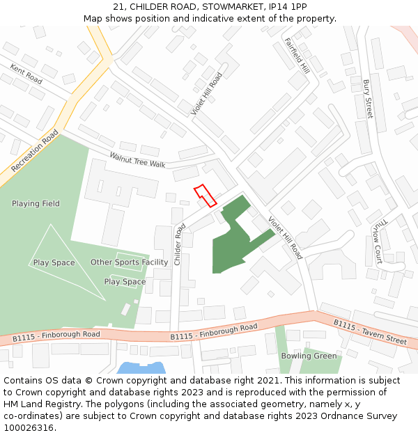 21, CHILDER ROAD, STOWMARKET, IP14 1PP: Location map and indicative extent of plot
