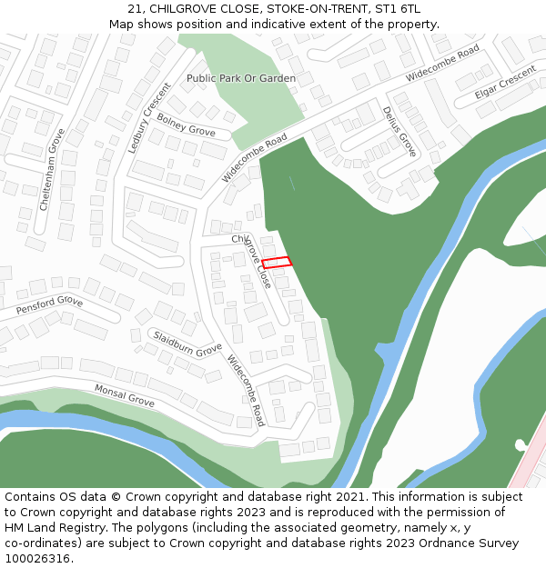 21, CHILGROVE CLOSE, STOKE-ON-TRENT, ST1 6TL: Location map and indicative extent of plot