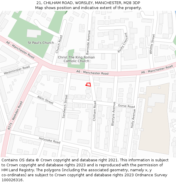 21, CHILHAM ROAD, WORSLEY, MANCHESTER, M28 3DP: Location map and indicative extent of plot