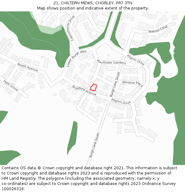 21, CHILTERN MEWS, CHORLEY, PR7 3TN: Location map and indicative extent of plot