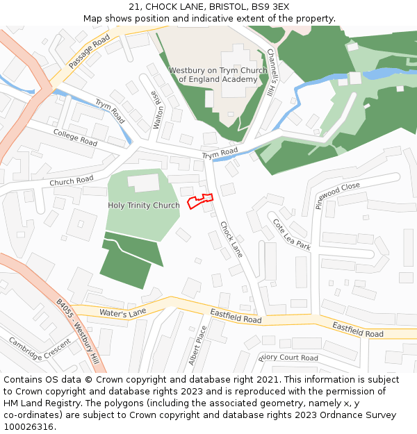 21, CHOCK LANE, BRISTOL, BS9 3EX: Location map and indicative extent of plot