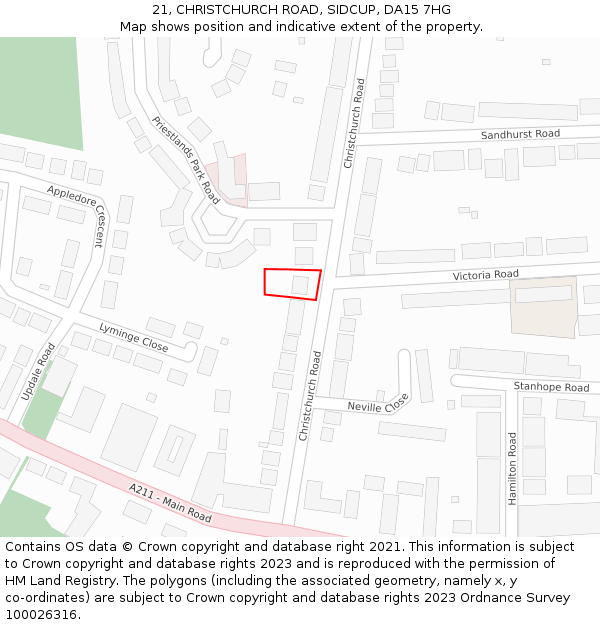 21, CHRISTCHURCH ROAD, SIDCUP, DA15 7HG: Location map and indicative extent of plot