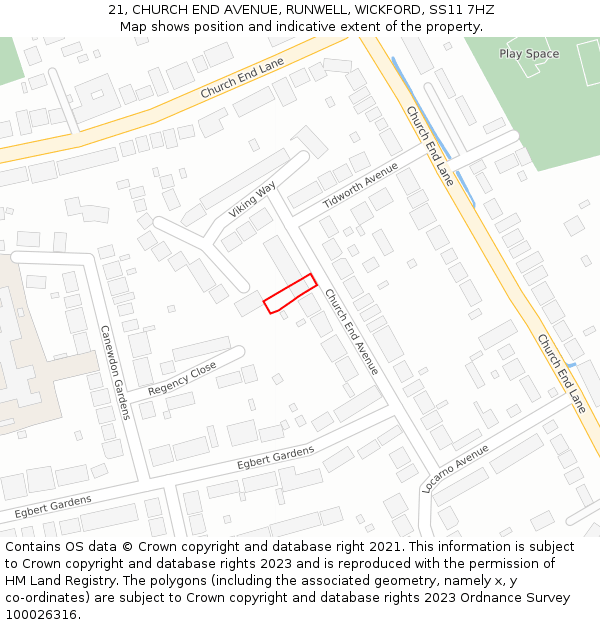 21, CHURCH END AVENUE, RUNWELL, WICKFORD, SS11 7HZ: Location map and indicative extent of plot