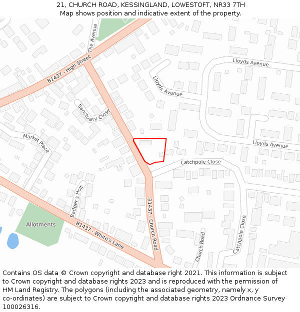 21, CHURCH ROAD, KESSINGLAND, LOWESTOFT, NR33 7TH: Location map and indicative extent of plot