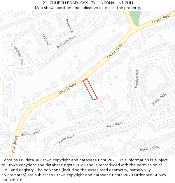 21, CHURCH ROAD, SAXILBY, LINCOLN, LN1 2HH: Location map and indicative extent of plot