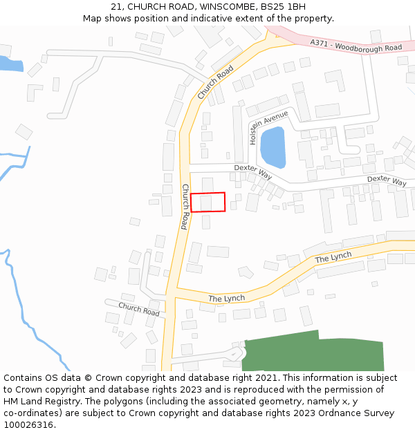 21, CHURCH ROAD, WINSCOMBE, BS25 1BH: Location map and indicative extent of plot