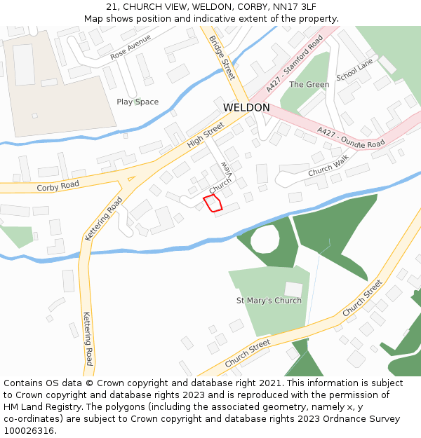 21, CHURCH VIEW, WELDON, CORBY, NN17 3LF: Location map and indicative extent of plot