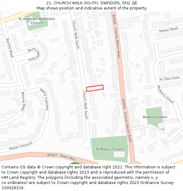 21, CHURCH WALK SOUTH, SWINDON, SN2 2JE: Location map and indicative extent of plot