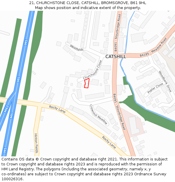 21, CHURCHSTONE CLOSE, CATSHILL, BROMSGROVE, B61 9HL: Location map and indicative extent of plot