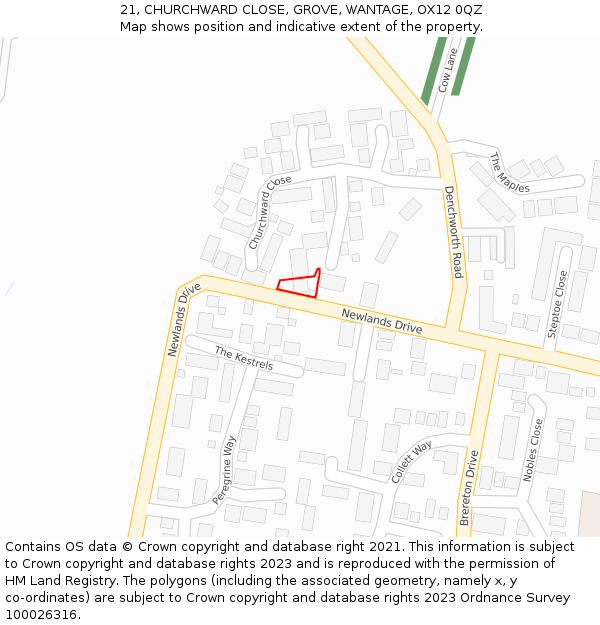 21, CHURCHWARD CLOSE, GROVE, WANTAGE, OX12 0QZ: Location map and indicative extent of plot