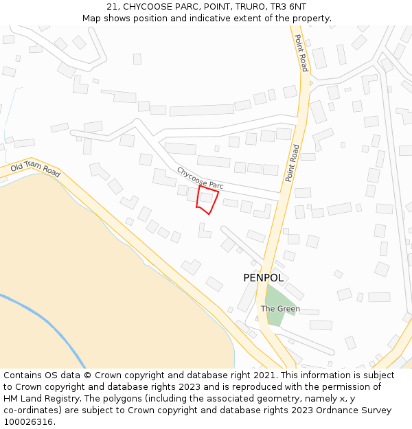 21, CHYCOOSE PARC, POINT, TRURO, TR3 6NT: Location map and indicative extent of plot