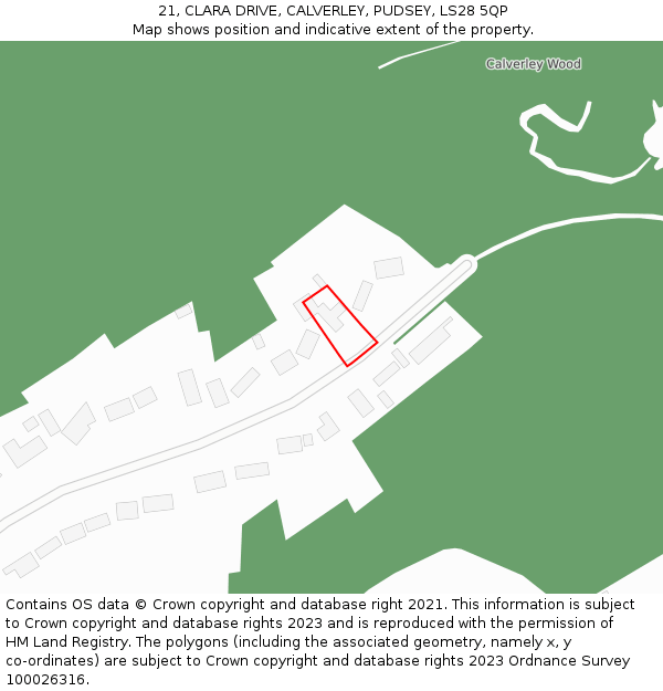 21, CLARA DRIVE, CALVERLEY, PUDSEY, LS28 5QP: Location map and indicative extent of plot
