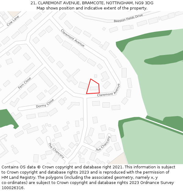 21, CLAREMONT AVENUE, BRAMCOTE, NOTTINGHAM, NG9 3DG: Location map and indicative extent of plot