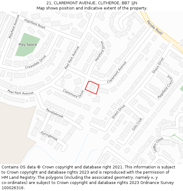 21, CLAREMONT AVENUE, CLITHEROE, BB7 1JN: Location map and indicative extent of plot