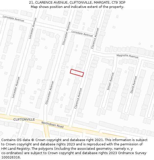 21, CLARENCE AVENUE, CLIFTONVILLE, MARGATE, CT9 3DP: Location map and indicative extent of plot