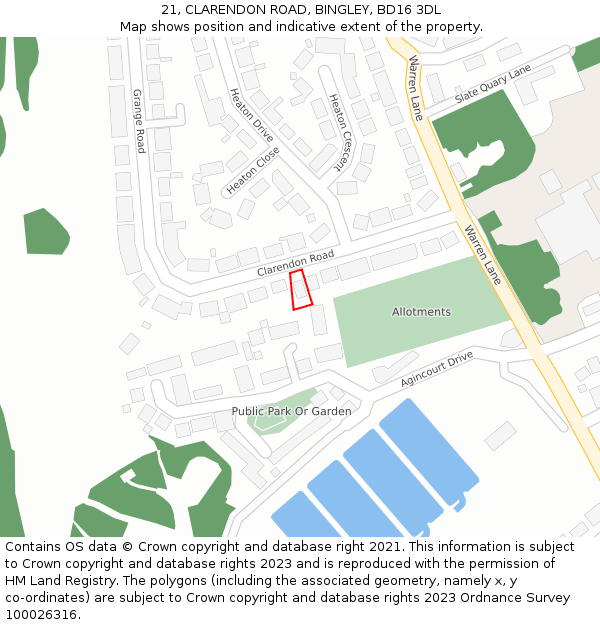 21, CLARENDON ROAD, BINGLEY, BD16 3DL: Location map and indicative extent of plot