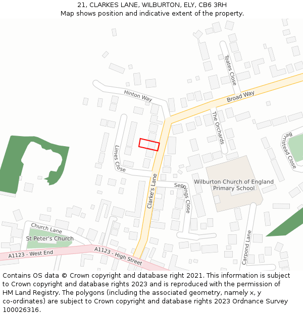 21, CLARKES LANE, WILBURTON, ELY, CB6 3RH: Location map and indicative extent of plot