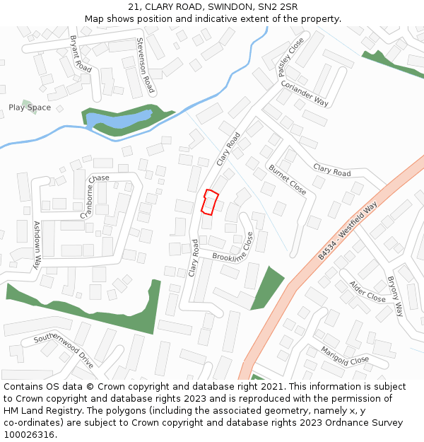 21, CLARY ROAD, SWINDON, SN2 2SR: Location map and indicative extent of plot