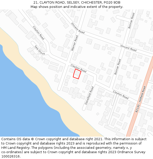 21, CLAYTON ROAD, SELSEY, CHICHESTER, PO20 9DB: Location map and indicative extent of plot