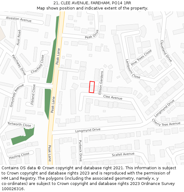 21, CLEE AVENUE, FAREHAM, PO14 1RR: Location map and indicative extent of plot