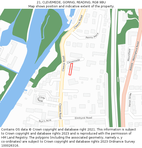 21, CLEVEMEDE, GORING, READING, RG8 9BU: Location map and indicative extent of plot